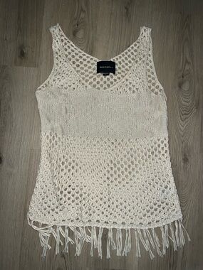 Love Marks Cream Crochet Swim Top – Size Large (L) – Fringed Hem